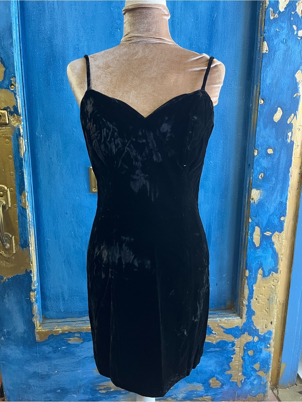 Moda International Black Velvet Spaghetti Strap Mini Dress